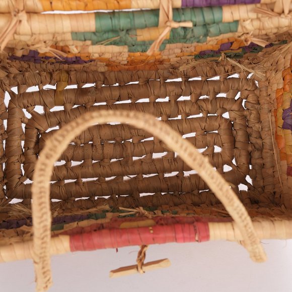 Multi-Colored Ethnic Straw & Reams Floral Pattern Picnic Basket - Picture 9 of 9